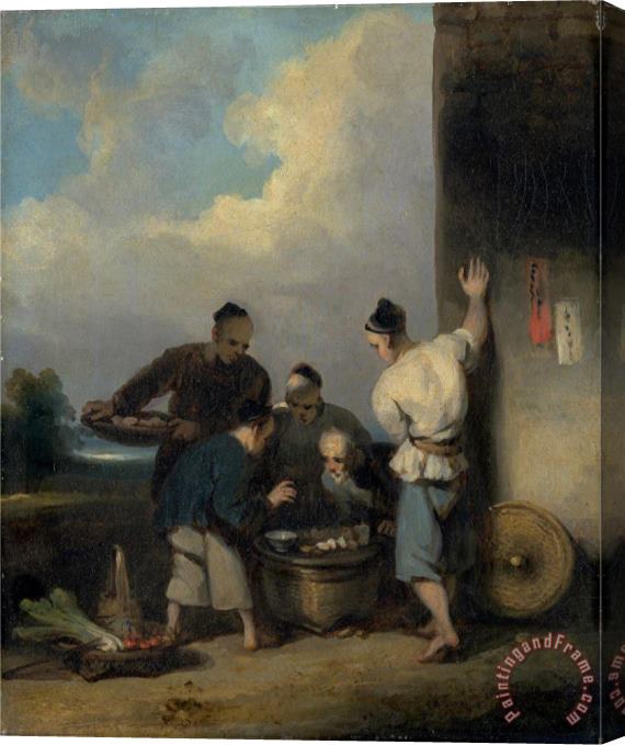 George Chinnery Coolies Round The Food Vendor's Stall Stretched Canvas Painting / Canvas Art