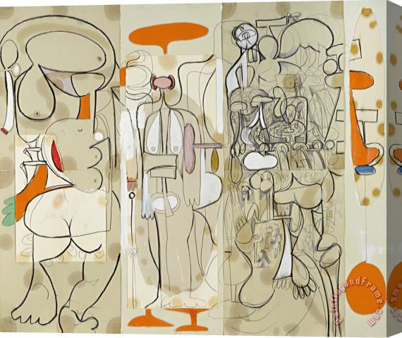 George Condo Composition in Gray And Orange, 1997 Stretched Canvas Painting / Canvas Art