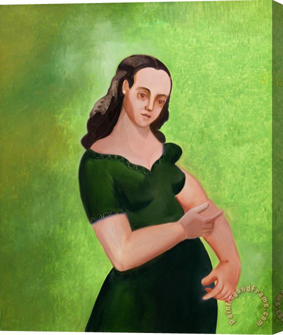 George Condo Girl in Green on Green Stretched Canvas Print / Canvas Art