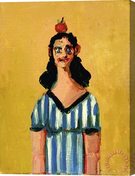 George Condo Girl in Striped Dress Stretched Canvas Painting / Canvas Art