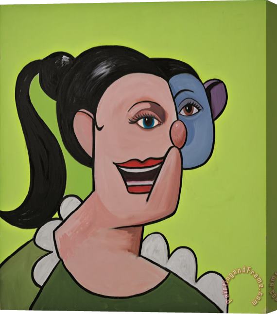 George Condo Girl with Ponytail Stretched Canvas Painting / Canvas Art