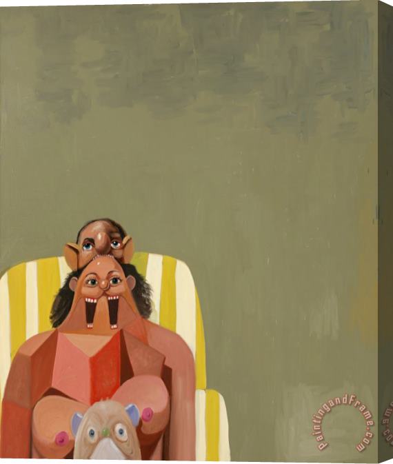 George Condo Green Seated Woman Stretched Canvas Print / Canvas Art