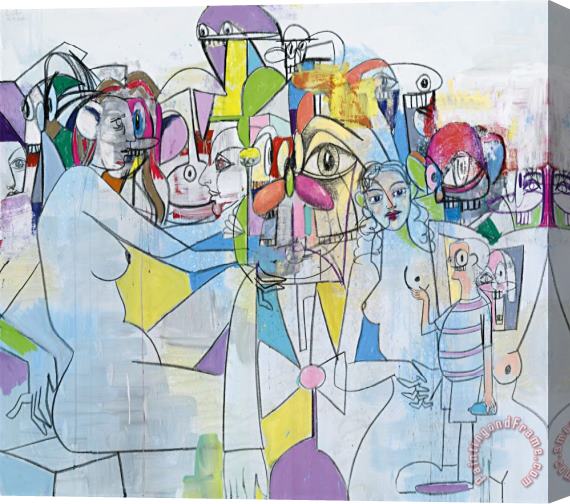 George Condo Purple And Yellow Abstraction, 2012 Stretched Canvas Painting / Canvas Art
