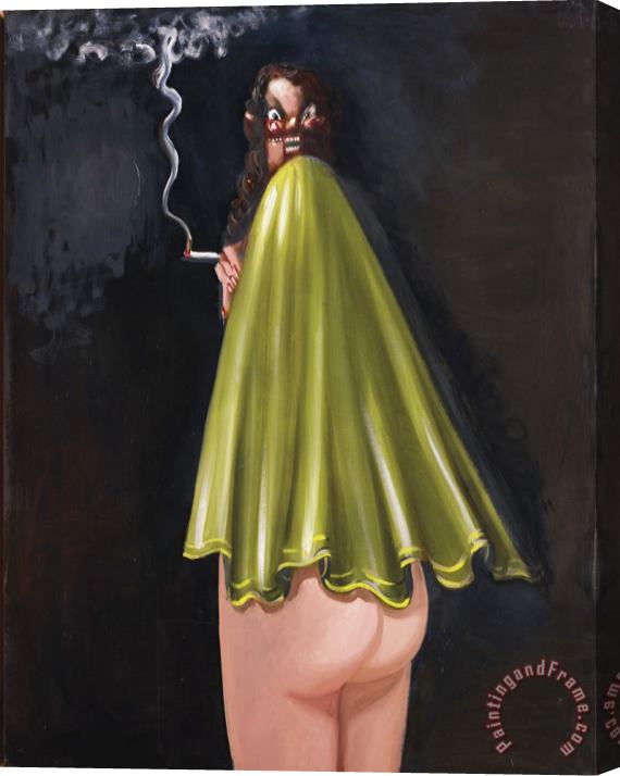 George Condo Smiling Smoker Stretched Canvas Painting / Canvas Art