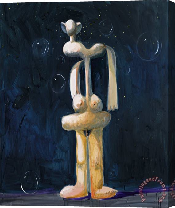 George Condo Standing Nude in The Night with Bubbles Stretched Canvas Painting / Canvas Art