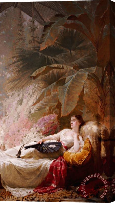 George Elgar Hicks Portrait Of Adelaide Maria Guiness Reclining On A Sofa In A Conservatory Stretched Canvas Print / Canvas Art