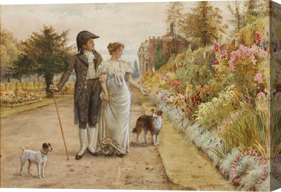 George Goodwin Kilburne A Garden Stroll Stretched Canvas Print / Canvas Art