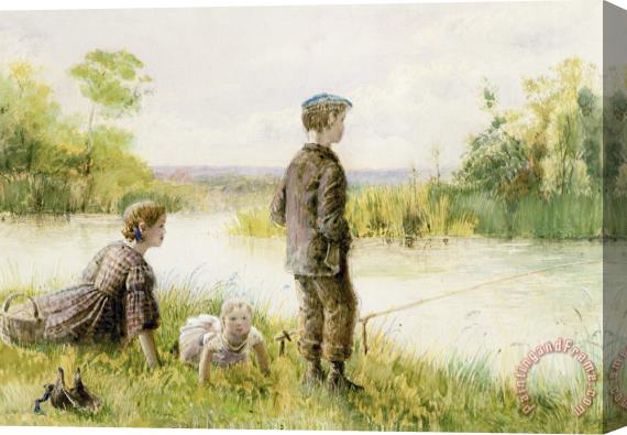 George Goodwin Kilburne Children Fishing By A Stream Stretched Canvas Painting / Canvas Art