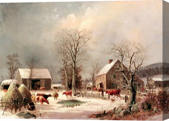 George Henry Durrie Farmyard in Winter Stretched Canvas Painting / Canvas Art