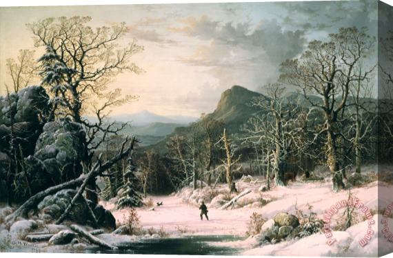 George Henry Durrie Hunter in Winter Wood Stretched Canvas Painting / Canvas Art