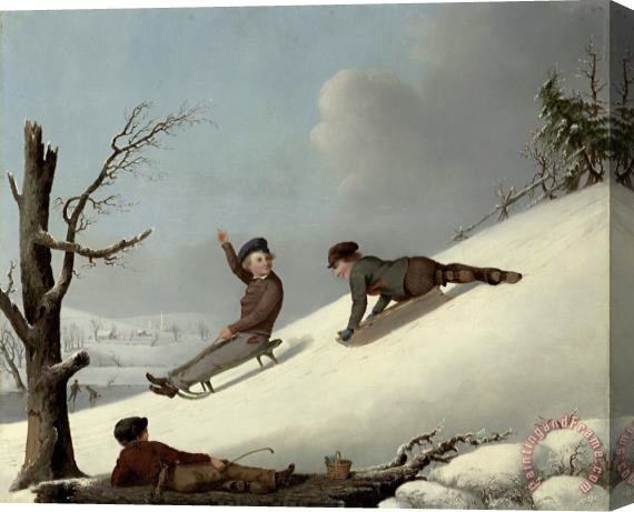 George Henry Durrie Sledding Stretched Canvas Painting / Canvas Art
