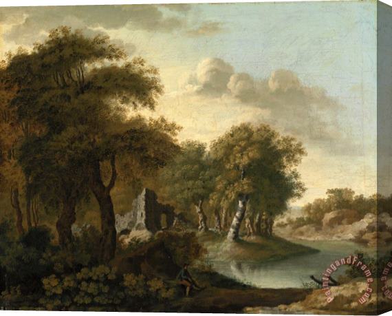 George Smith A View Near Arundel, Sussex, with Ruins by Water Stretched Canvas Painting / Canvas Art