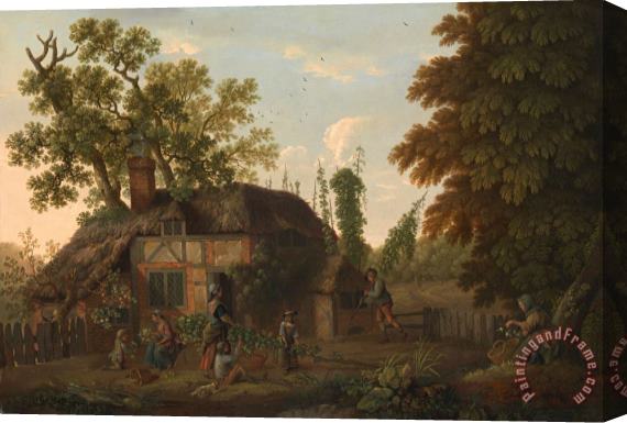 George Smith Hop Pickers Outside a Cottage Stretched Canvas Painting / Canvas Art