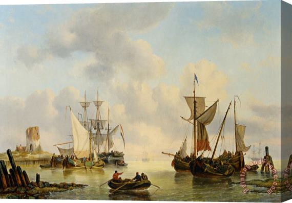 George Willem Opdenhoff Sailing Vessels in a Calm Stretched Canvas Print / Canvas Art
