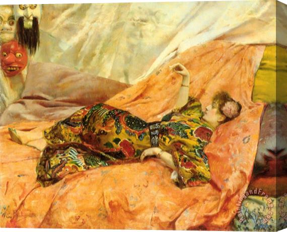 Georges Antoine Rochegrosse A Portrait of Sarah Bernhardt, Reclining in a Chinois Interior Stretched Canvas Painting / Canvas Art