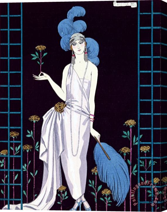 Georges Barbier 'la Roseraie' Fashion Design For An Evening Dress By The House Of Worth Stretched Canvas Painting / Canvas Art
