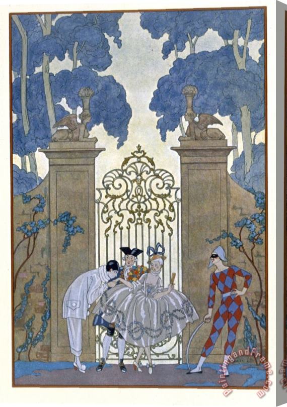Georges Barbier Columbine Illustration for Fetes Galantes by Paul Verlaine Stretched Canvas Painting / Canvas Art