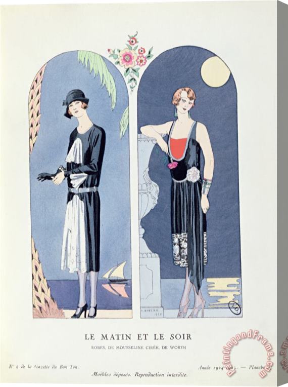 Georges Barbier Day And Night Plate 47 From La Gazette Du Bon Ton Depicting Day And Evening Dresses 1924 25 Stretched Canvas Print / Canvas Art