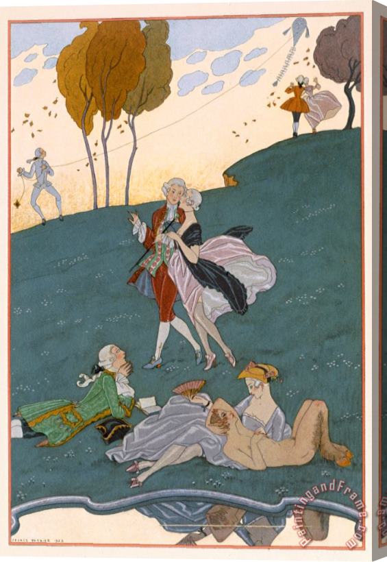 Georges Barbier Fetes Galantes Stretched Canvas Painting / Canvas Art