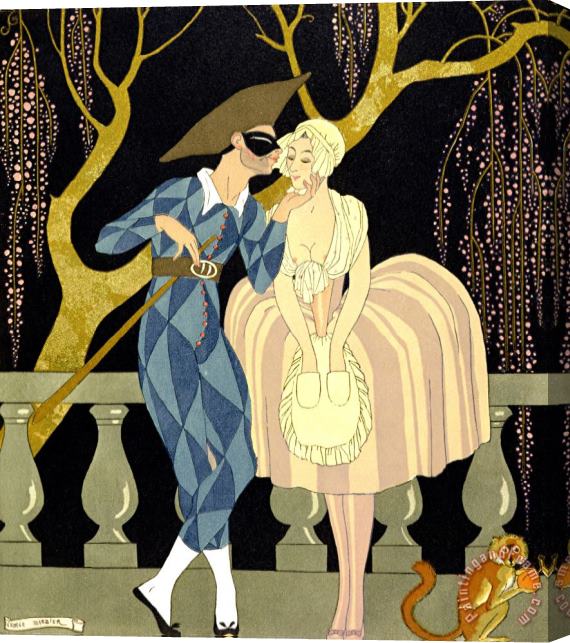 Georges Barbier Harlequin's Kiss Stretched Canvas Print / Canvas Art
