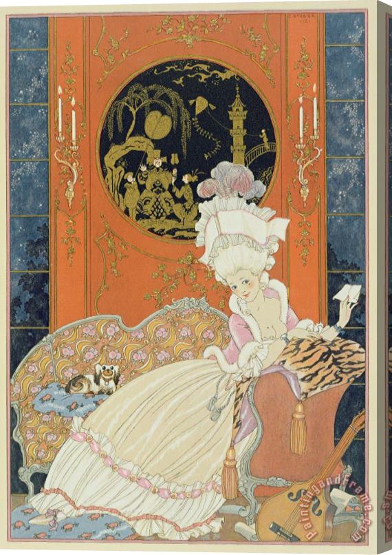 Georges Barbier Illustration For 'fetes Galantes' Stretched Canvas Print / Canvas Art