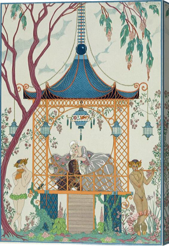Georges Barbier Illustration For 'fetes Galantes' Stretched Canvas Print / Canvas Art