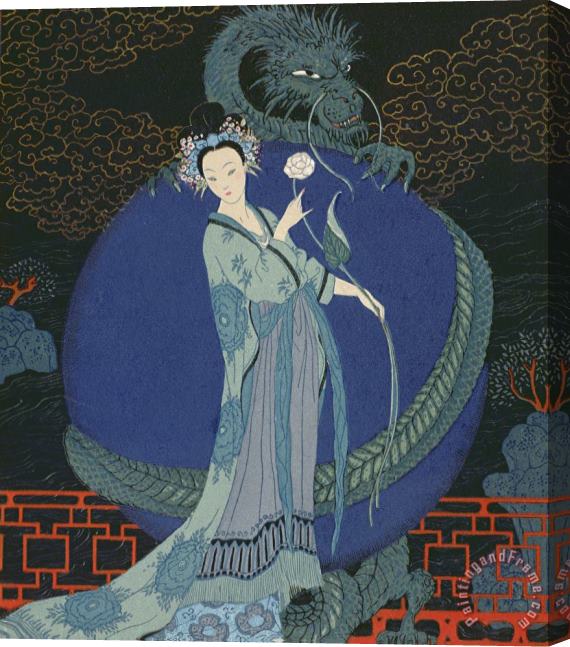 Georges Barbier Lady With A Dragon Stretched Canvas Painting / Canvas Art