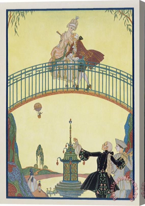 Georges Barbier Love On The Bridge Stretched Canvas Painting / Canvas Art