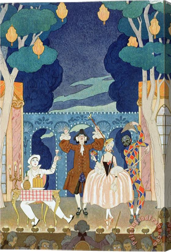 Georges Barbier Pantomime Stage Illustration for Fetes Galantes by Paul Verlaine 1924 Stretched Canvas Print / Canvas Art