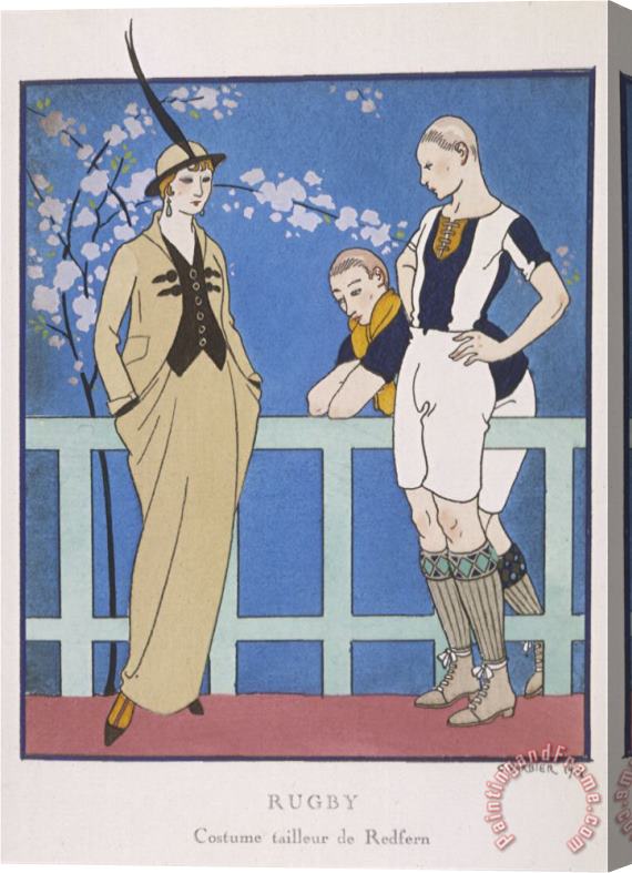 Georges Barbier Tailor Made by Redfern with Draped Skirt with Side Pockets Waistcoat And Jacket Stretched Canvas Print / Canvas Art