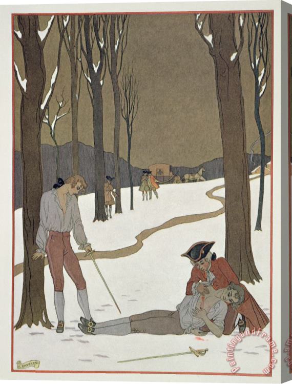 Georges Barbier The Duel Between Valmont And Danceny Stretched Canvas Painting / Canvas Art