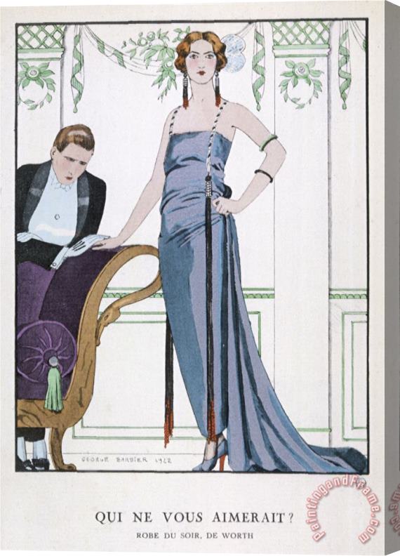 Georges Barbier Tubular Grey Evening Gown by Worth with Any Fullness Drawn Over One Hip Stretched Canvas Print / Canvas Art