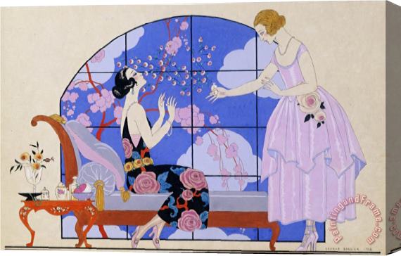 Georges Barbier Two Ladies in a Salon 1924 Stretched Canvas Print / Canvas Art