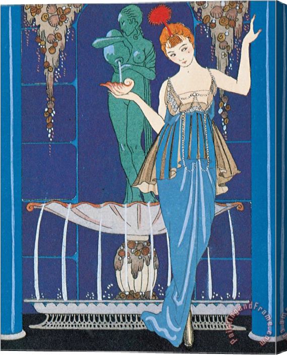 Georges Barbier Woman And Fountain Stretched Canvas Painting / Canvas Art