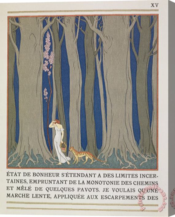 Georges Barbier Woman Followed By A Leopard Stretched Canvas Painting / Canvas Art
