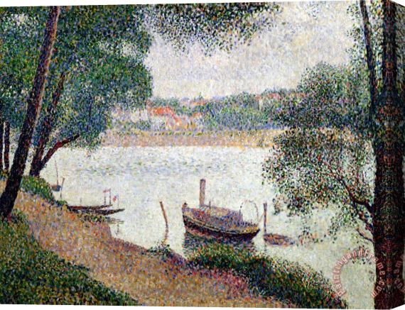Georges Pierre Seurat River Landscape With A Boat Stretched Canvas Print / Canvas Art