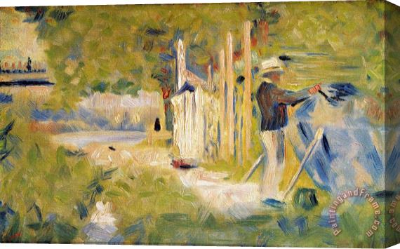 Georges Seurat Man Painting His Boat 1883 Stretched Canvas Painting / Canvas Art