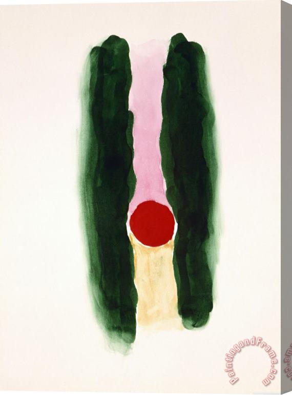Georgia O'keeffe Abstraction Dark Green Lines with Red And Pink, 1970s Stretched Canvas Print / Canvas Art