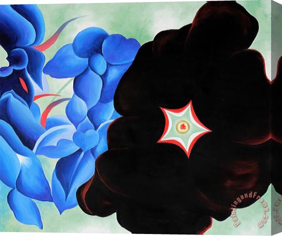Georgia O'keeffe Black Hollyhock Blue Larkspur Stretched Canvas Painting / Canvas Art