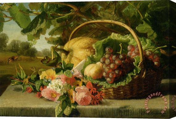 Geraldine Jacoba Van De Sande Bakhuyzen A Still Life with Flowers Grapes And a Melon Stretched Canvas Painting / Canvas Art