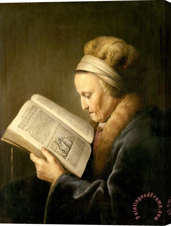 Gerard Dou Old Woman Reading Stretched Canvas Painting / Canvas Art