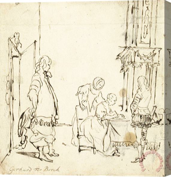 Gerard ter Borch Interieur Met Een Briefschrijvende Vrouw, Een Wachtende Man En Twee Toeschouwers Stretched Canvas Painting / Canvas Art
