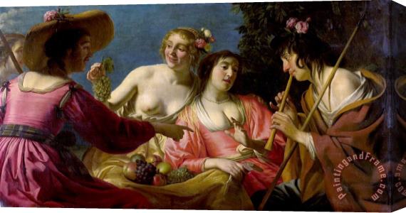 Gerard Van Honthorst Flute Playing Shepherd with Four Nymphs Stretched Canvas Print / Canvas Art