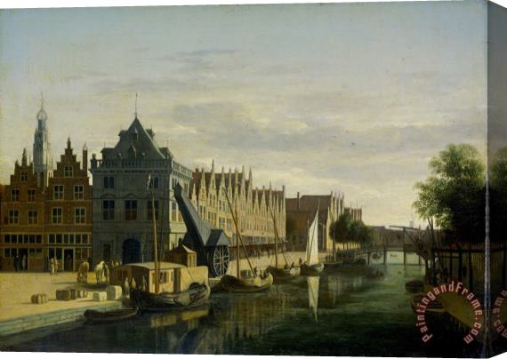 Gerrit Adriaensz. Berckheyde De Waag (weighing House) And Crane on The Spaarne, Haarlem Stretched Canvas Print / Canvas Art