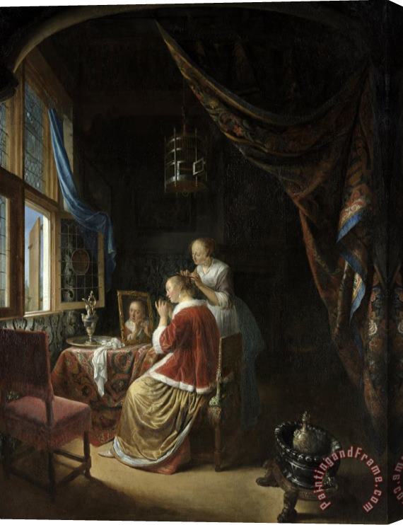 Gerrit Dou A Young Woman at Her Toilet Stretched Canvas Painting / Canvas Art