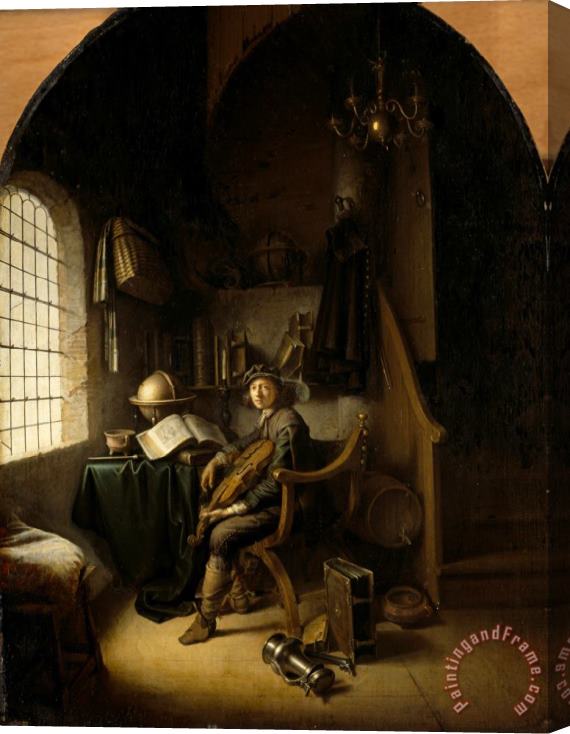 Gerrit Dou An Interior with a Young Violinist Stretched Canvas Painting / Canvas Art