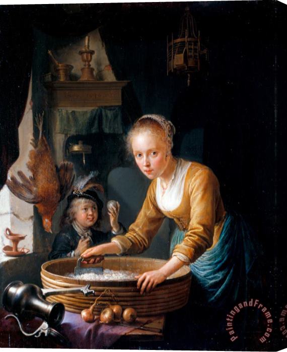 Gerrit Dou Girl Chopping Onions Stretched Canvas Print / Canvas Art