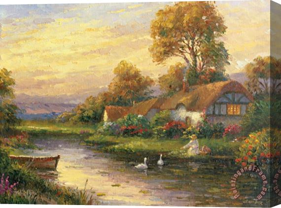Ghambaro Lakeside Cottage Stretched Canvas Print / Canvas Art