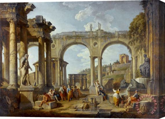 Giovanni Paolo Panini A Capriccio of Roman Ruins with The Arch of Constantine Stretched Canvas Print / Canvas Art