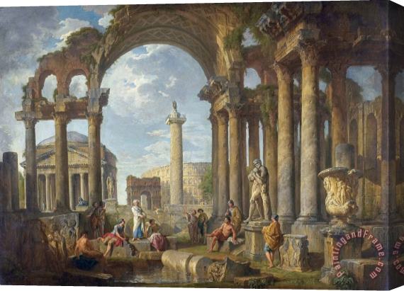 Giovanni Paolo Panini A Capriccio of Roman Ruins with The Pantheon Stretched Canvas Print / Canvas Art